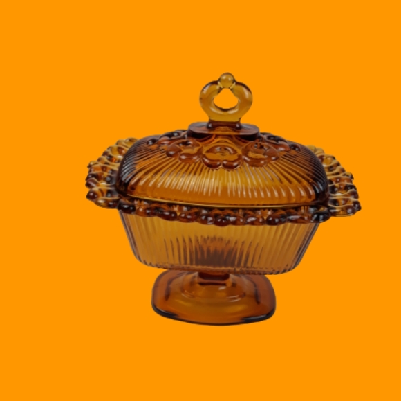 VTG Indiana glass wedding box candy dishlid amber - Picture 4 of 10